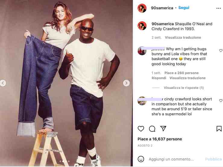 Shaquille O’Neal e Cindy Crawford (Instagram)